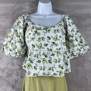 Faithfull The Brand‎ Quincy Floral Cropped Blouse Womens Size XL White Yellow
